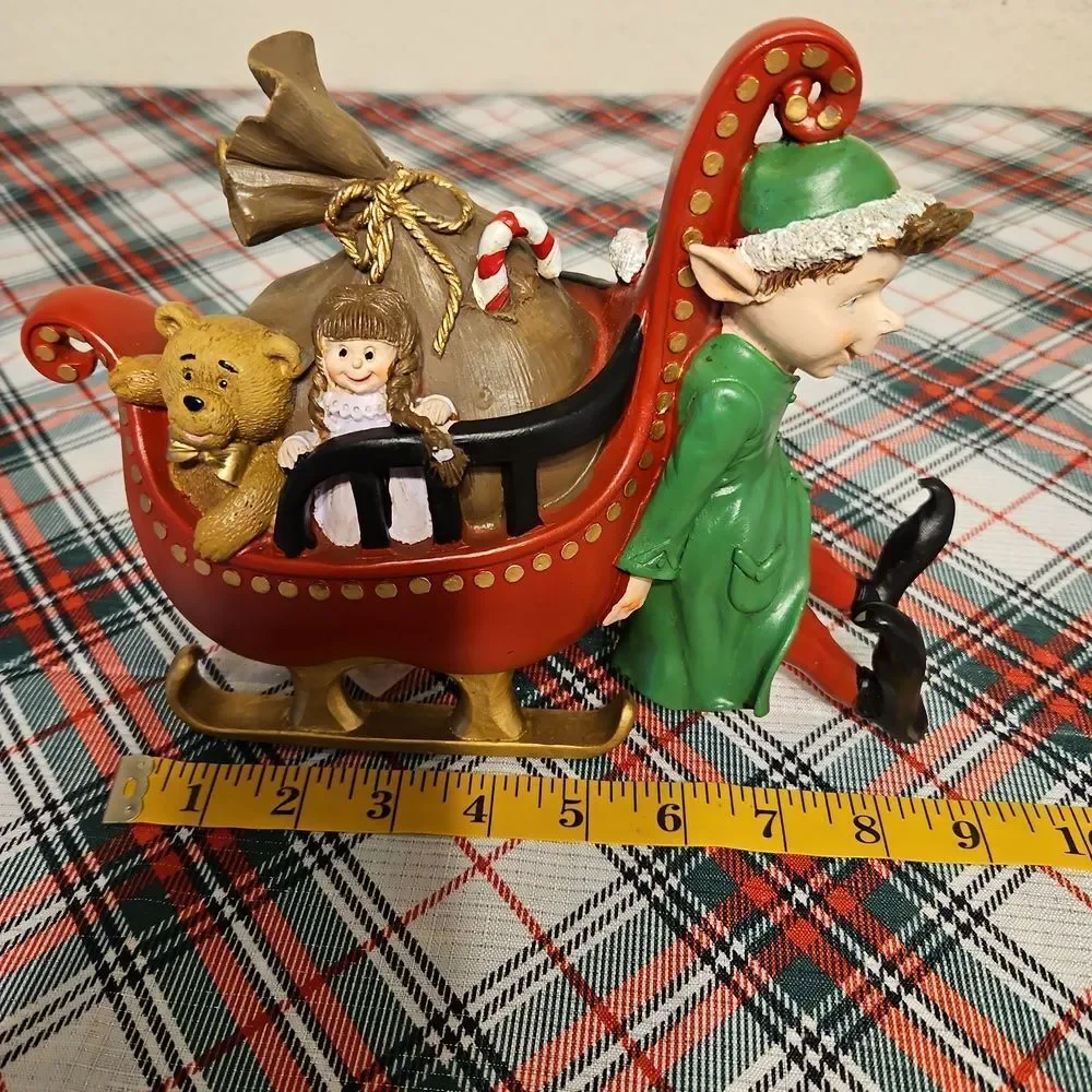 Holiday Home Festive North Pole Elf Sleigh Resin Decor